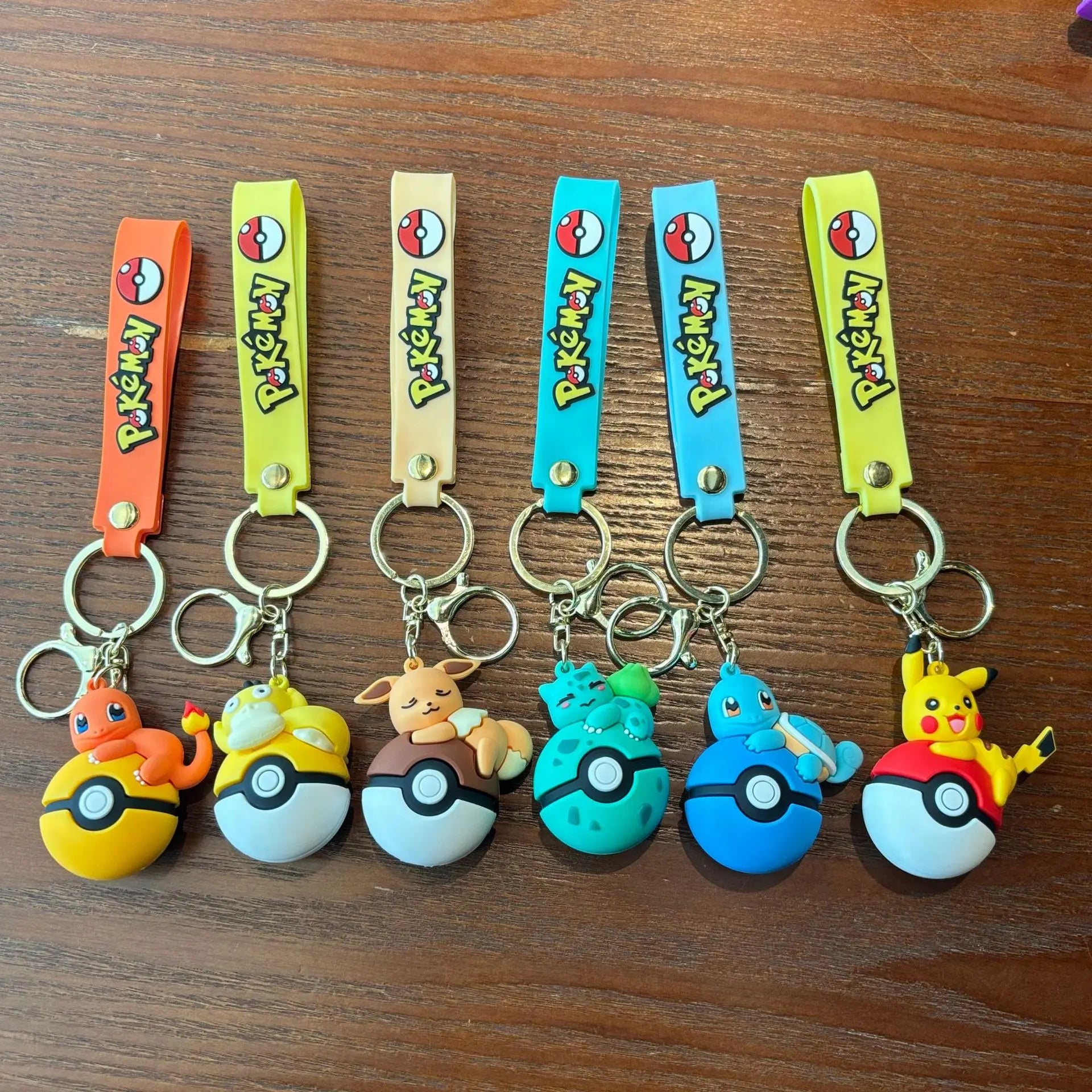 Pokémon Poké Ball Keychain Set, Pikachu Eevee Charmander figure Keychain, Anime Collectible Key Ring for Bag Backpack Gift
