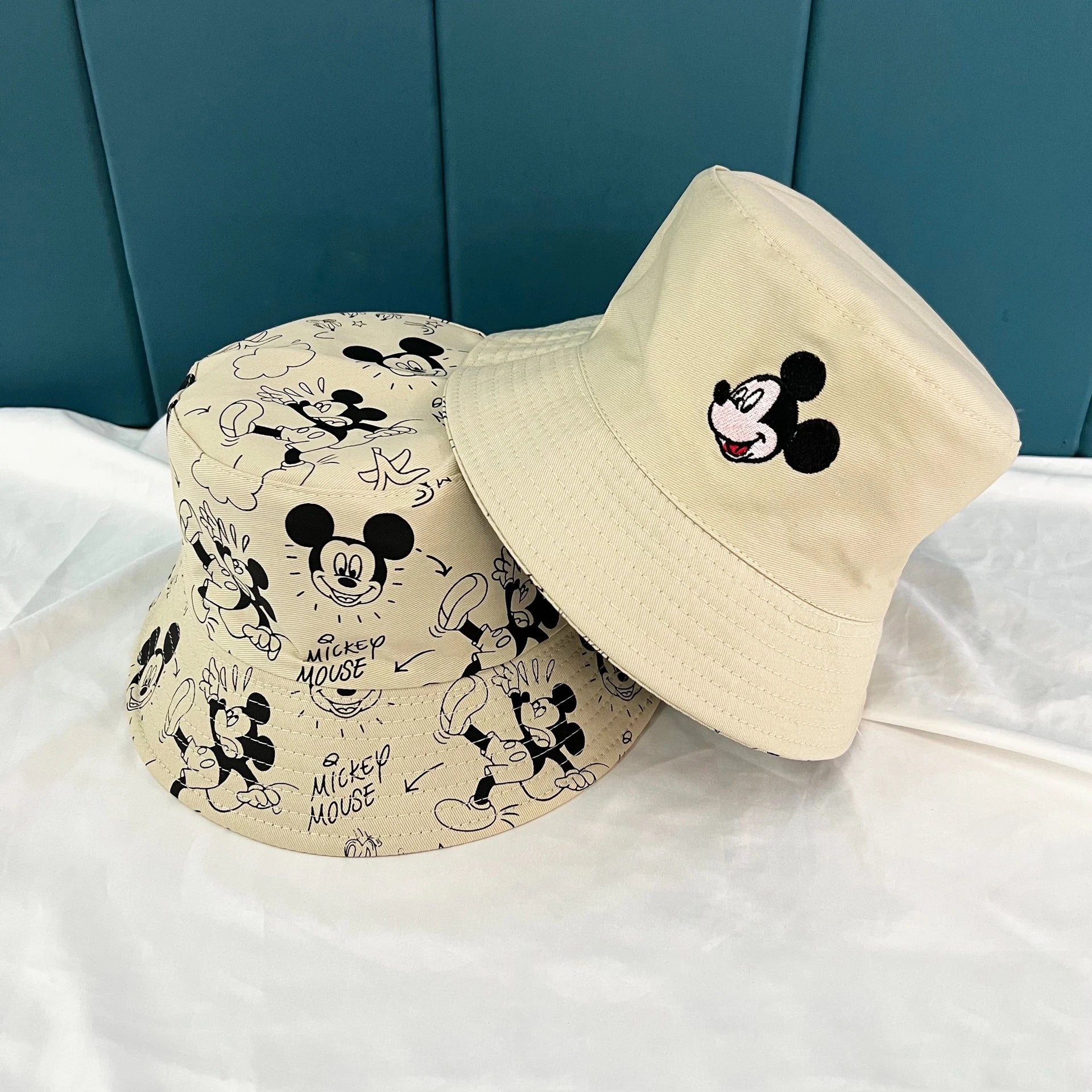 Mickey Mouse Cartoon Universal Fisherman Hat Double-sided Printing Cotton Cap Birthday For Kids Gifts Circumference 56-58cm