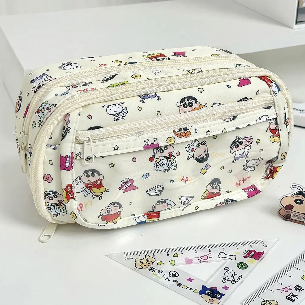 Cute Anime Crayon Shin-chan Style Large Capacity Pencil Case Zipper Stationery Makeup Pouch for Students School Office Supplies