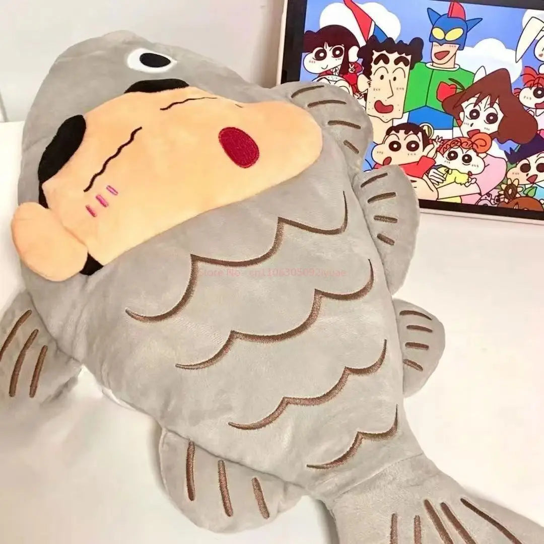 55cm Crayon Shin chan Salted Fish Pillow Anime Accessory Cute Cartoon Crayon Shin chan Plush Doll Gift Office Pillow