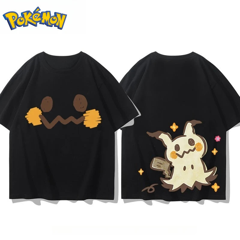 Men's New Pokémon Mimikyu Front and Rear Printed T-shirt Men's and Women's Summer New  Loose Casual Versatile Short-sleeved Top