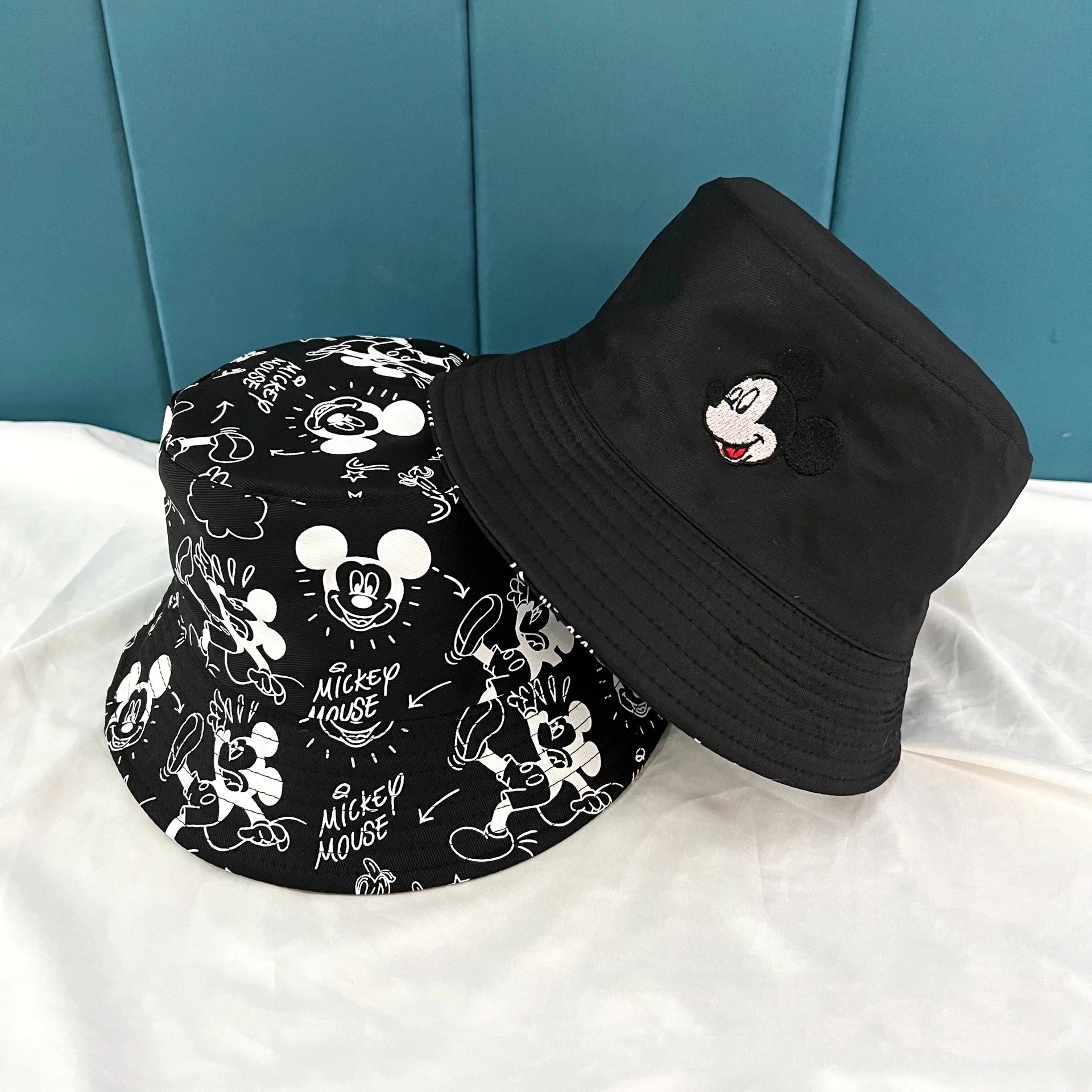 Mickey Mouse Cartoon Universal Fisherman Hat Double-sided Printing Cotton Cap Birthday For Kids Gifts Circumference 56-58cm