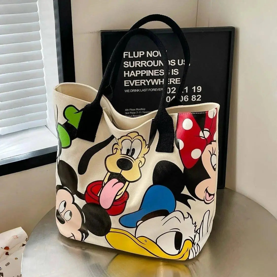Mickey Mouse Large Canvas Tote Bag for Women Cute Cartoon Handbag Heavy Duty Shoulder Daily Commute Travel Shopping Gift