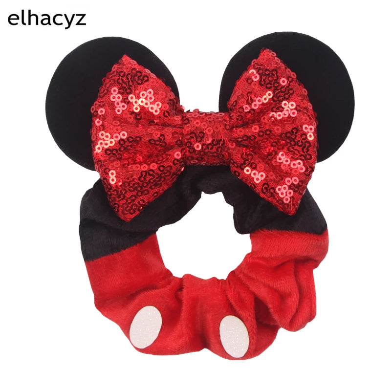 Cartoon Polka Dot Bow Hair Scrunchies Velvet Hairbands For Girls Sequins Bows Headbands Women Kids Party DIY Decoration