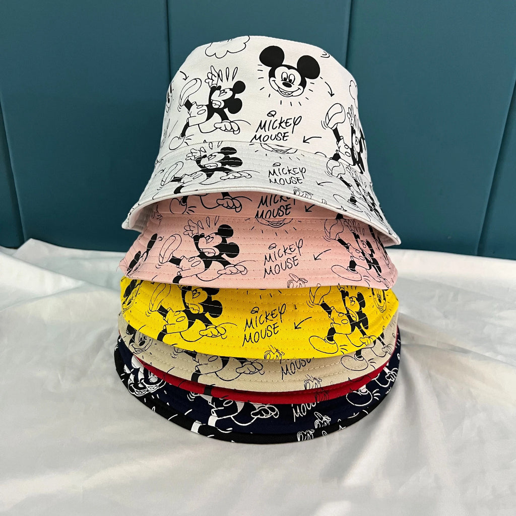 Mickey Mouse Cartoon Universal Fisherman Hat Double-sided Printing Cotton Cap Birthday For Kids Gifts Circumference 56-58cm