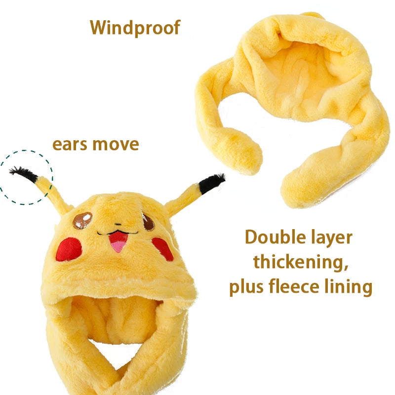 Pokemon Pikachu Plush Hat Cute Ear Shape with Light Cosplay Party Supplies Anime Peripheral Soft Cap Creative Birthday Gifts Toy