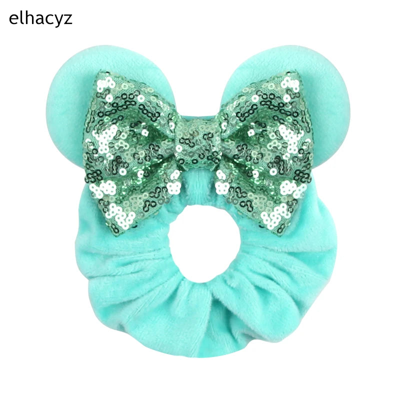 Cartoon Polka Dot Bow Hair Scrunchies Velvet Hairbands For Girls Sequins Bows Headbands Women Kids Party DIY Decoration