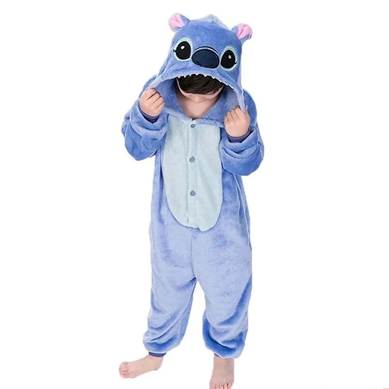 Kigurumi Stitch Cartoon Onesies Kids Children Animal Pajamas Jumpsuits Girls Boys Anime Cosplay Costumes For Christmas Halloween