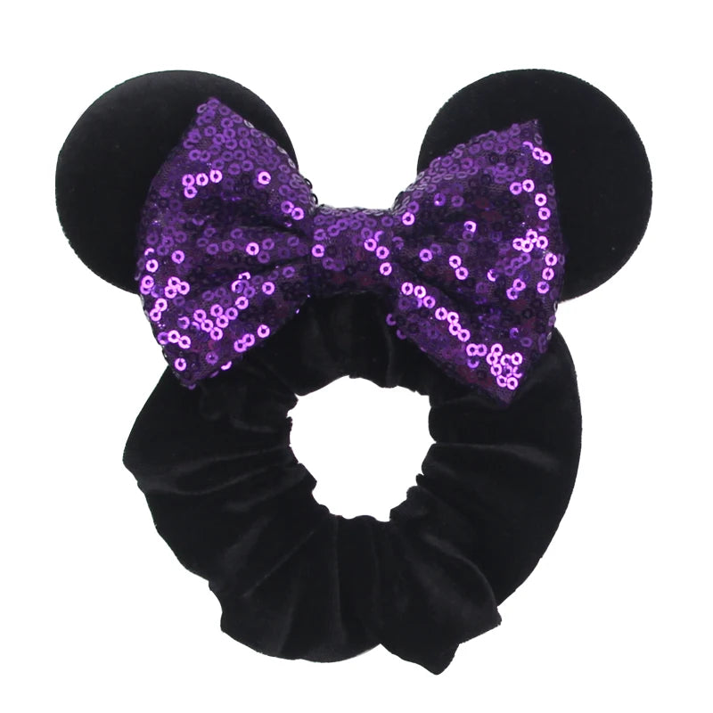 Cartoon Polka Dot Bow Hair Scrunchies Velvet Hairbands For Girls Sequins Bows Headbands Women Kids Party DIY Decoration