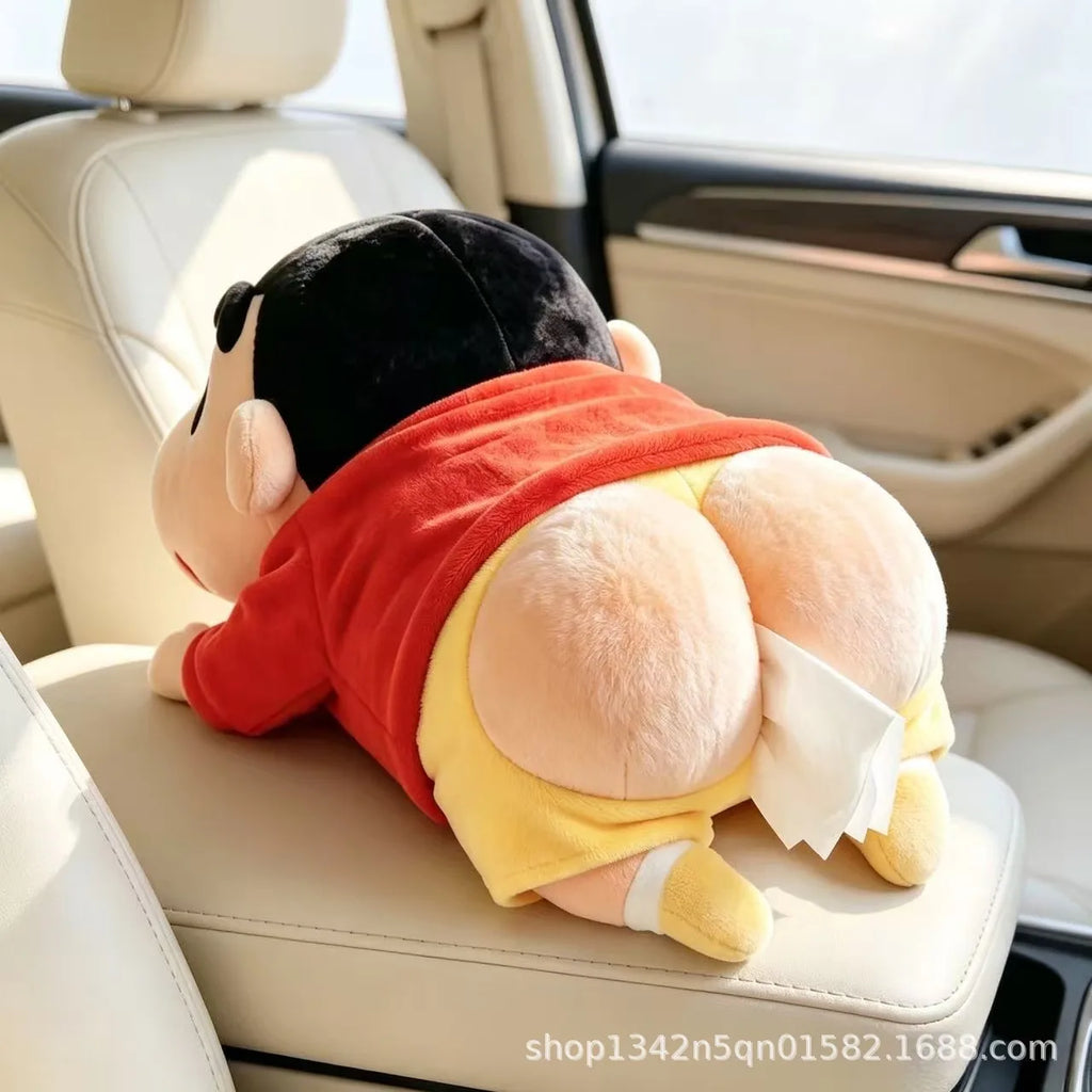 Kawaii Shin Chan Plush Car Tissue Box Hanging Doll Cute Auto Interior Decor Backpack Accessory Holiday Souvenir Present Gift