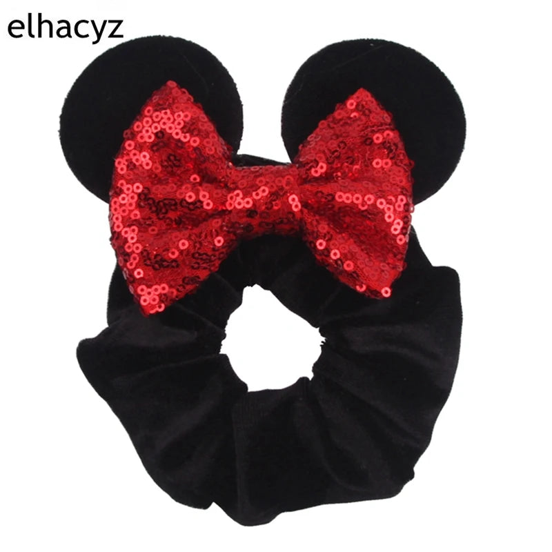 Cartoon Polka Dot Bow Hair Scrunchies Velvet Hairbands For Girls Sequins Bows Headbands Women Kids Party DIY Decoration