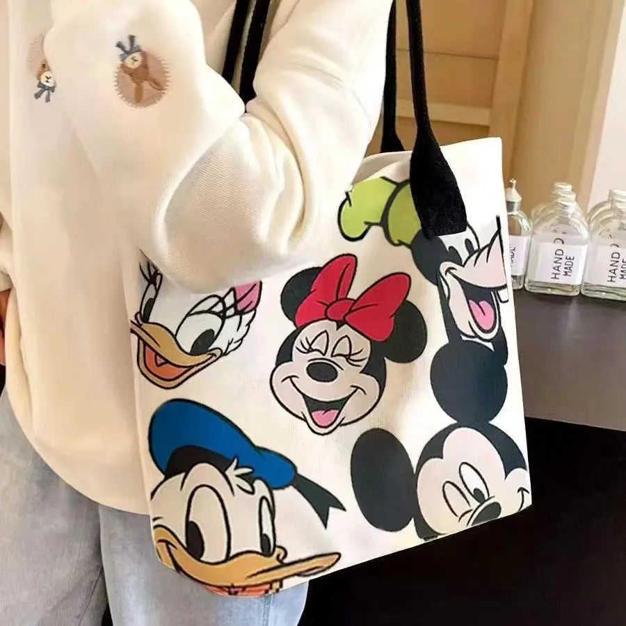 Mickey Mouse Large Canvas Tote Bag for Women Cute Cartoon Handbag Heavy Duty Shoulder Daily Commute Travel Shopping Gift