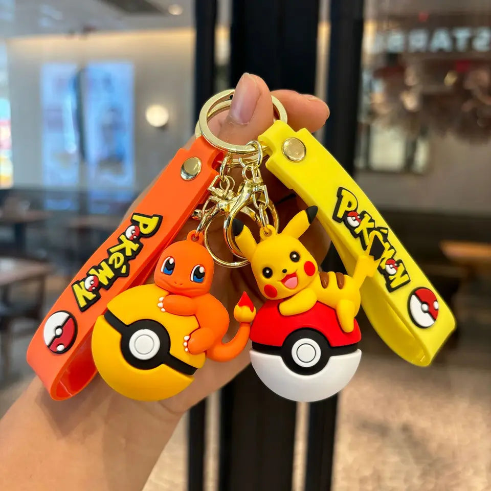 Pokémon Poké Ball Keychain Set, Pikachu Eevee Charmander figure Keychain, Anime Collectible Key Ring for Bag Backpack Gift