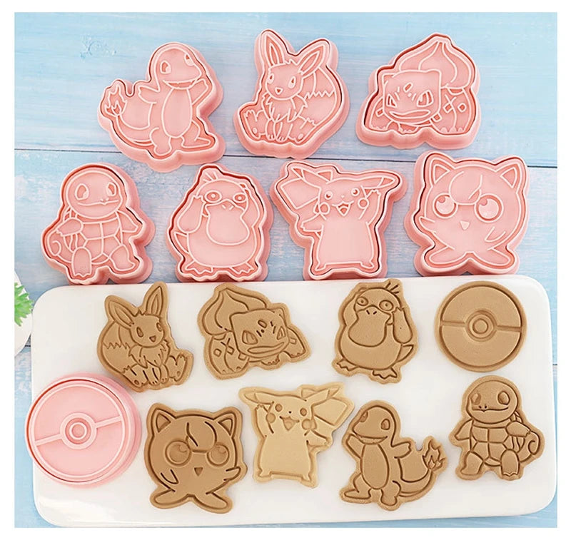 8PCS Set Japan Cartoon Pokemon Figure Anime Cookie Mould Pikachu Psyduck Squirtle Pokeball Kawaii Pattern Mold Biscuit