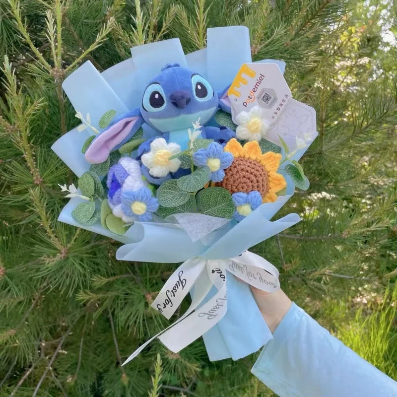 Genuine Amine Stitch Plush Dolls With Sunflowers Roses Creative Bouquets Christmas Birthday Graduation Valentine Gifts