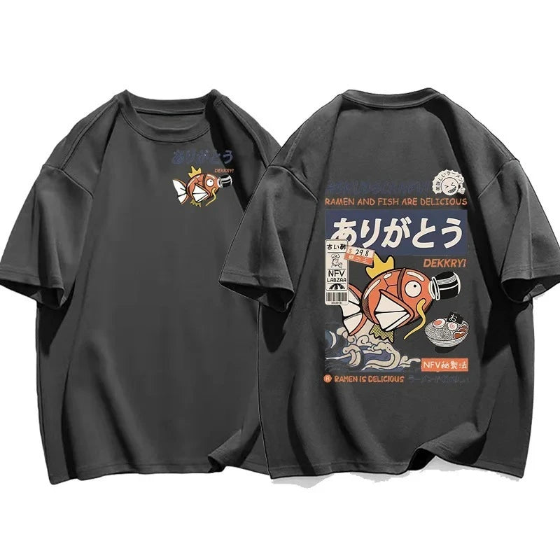 Pokémon Joint Short-sleeved T-shirt Magikarp Noodles Men's and Women's Summer Loose and Breathable Parent-child Top Clothing