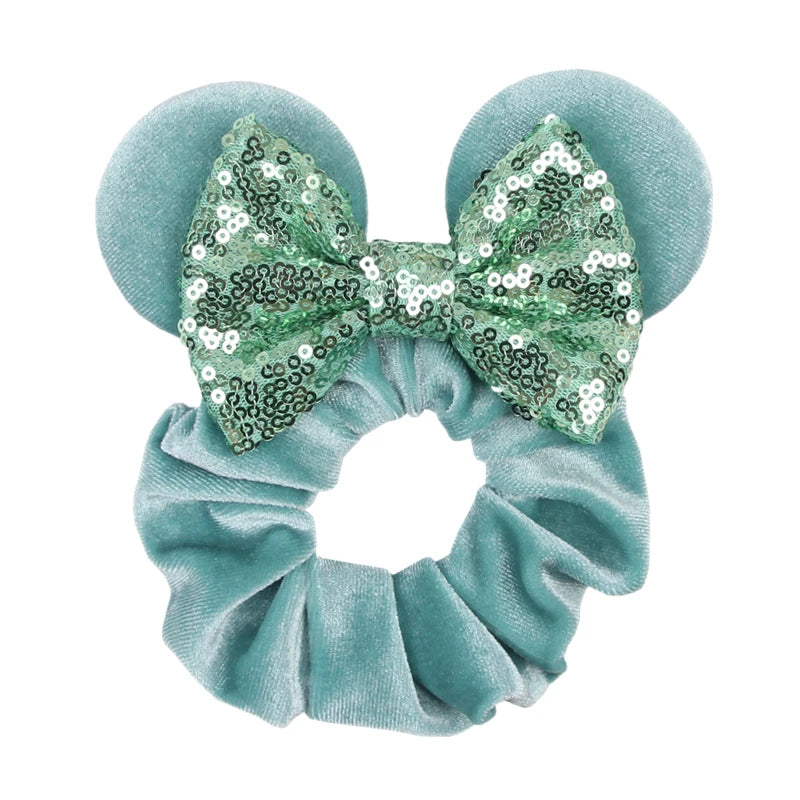 Cartoon Polka Dot Bow Hair Scrunchies Velvet Hairbands For Girls Sequins Bows Headbands Women Kids Party DIY Decoration