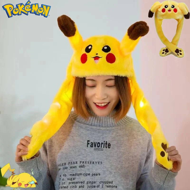 Pokemon Pikachu Plush Hat Cute Ear Shape with Light Cosplay Party Supplies Anime Peripheral Soft Cap Creative Birthday Gifts Toy