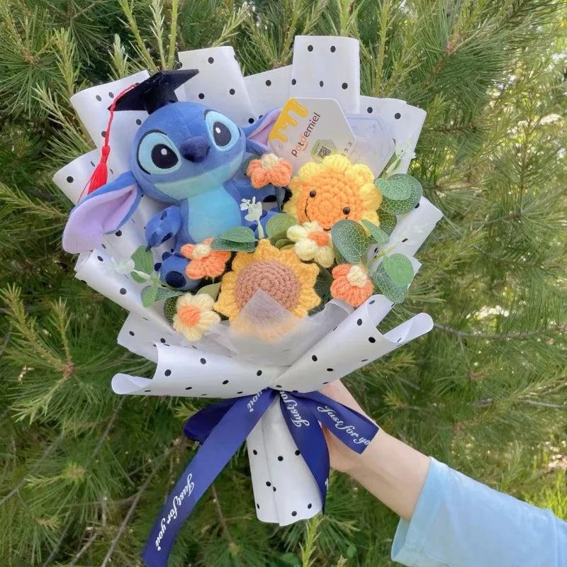 Genuine Amine Stitch Plush Dolls With Sunflowers Roses Creative Bouquets Christmas Birthday Graduation Valentine Gifts