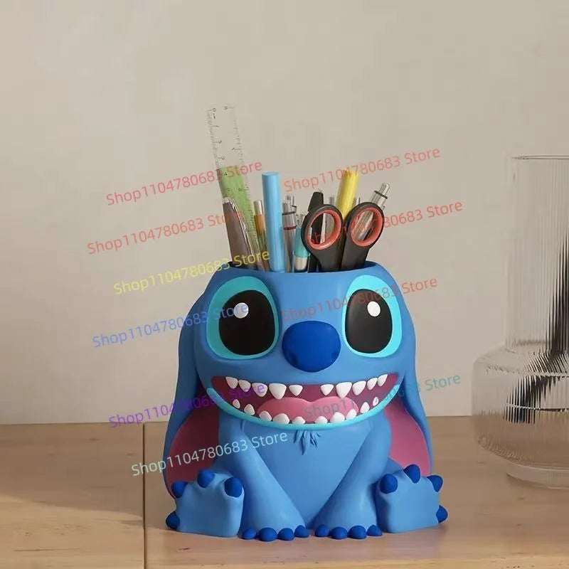 Blue Stitch Cartoon Pen Holder, Creative Desktop Cosmetic Brush and Stationery Storage Box, Anime Desktop Collectible Toy Gift