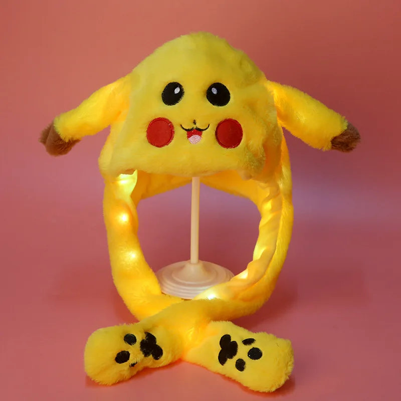 Pokemon Pikachu Plush Hat Cute Ear Shape with Light Cosplay Party Supplies Anime Peripheral Soft Cap Creative Birthday Gifts Toy