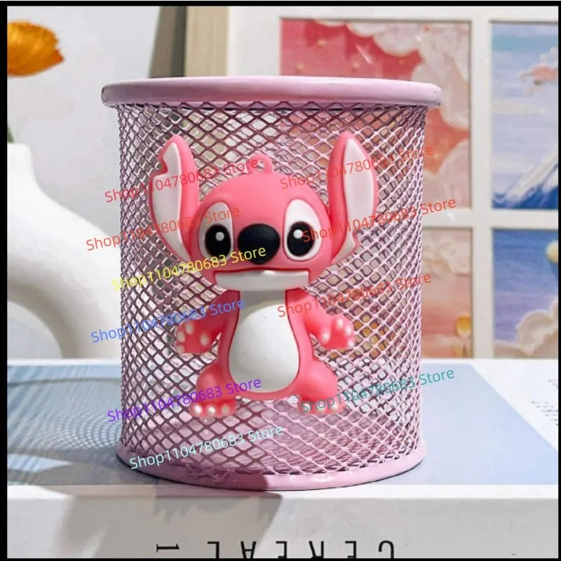 Blue Stitch Cartoon Pen Holder, Creative Desktop Cosmetic Brush and Stationery Storage Box, Anime Desktop Collectible Toy Gift