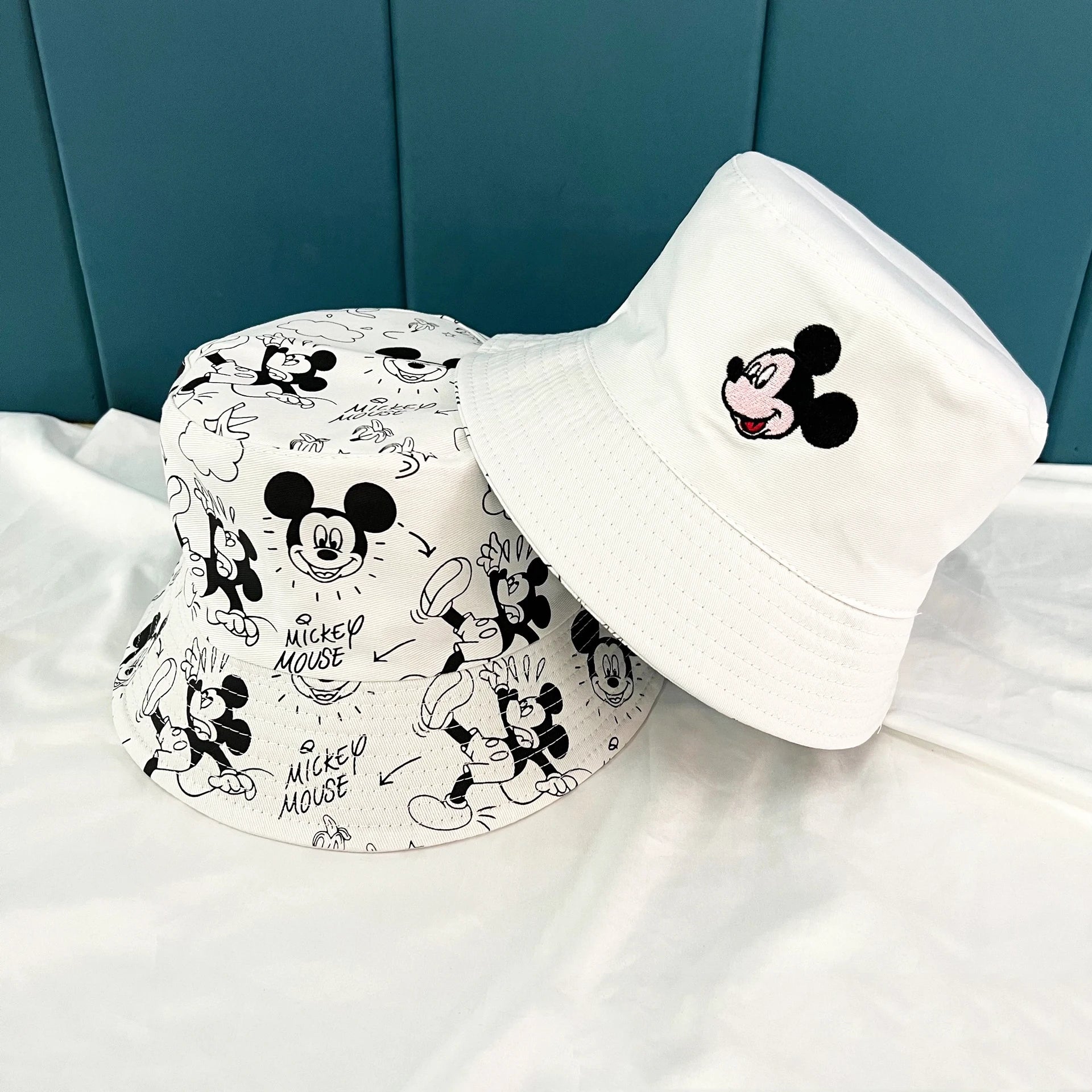 Mickey Mouse Cartoon Universal Fisherman Hat Double-sided Printing Cotton Cap Birthday For Kids Gifts Circumference 56-58cm