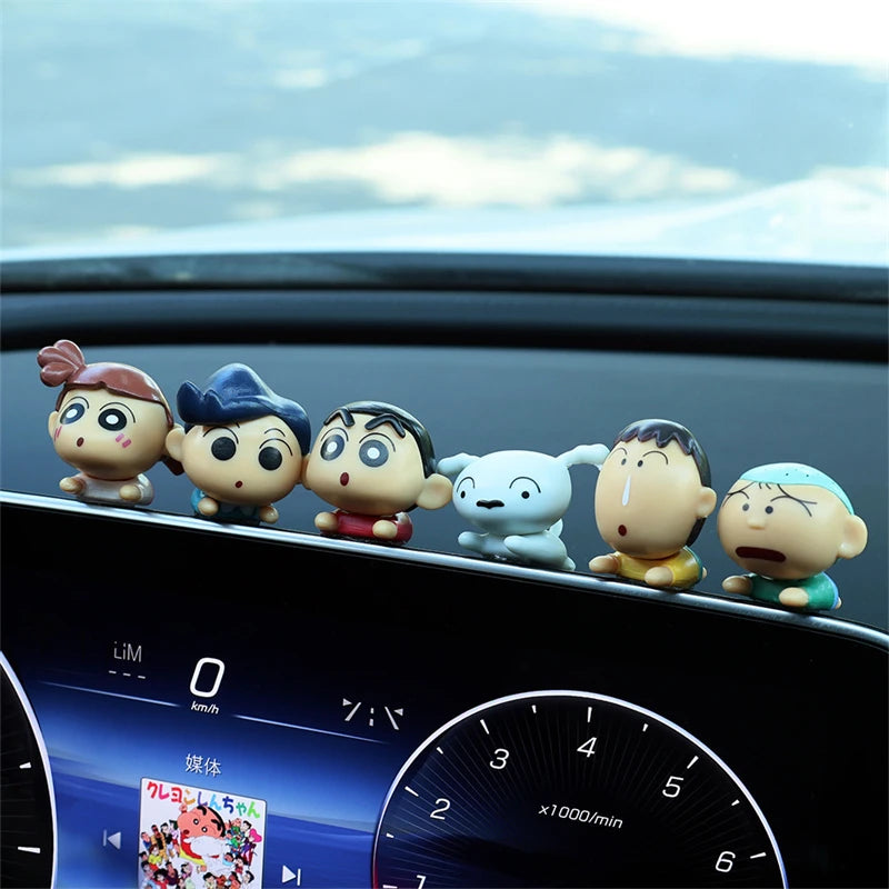 6Pcs/Set Crayon Shin Chan Kawaii Cartoon Figures Q Version Mini Action PVC Figurines Desk Decor Car Ornaments Model Dolls Gifts