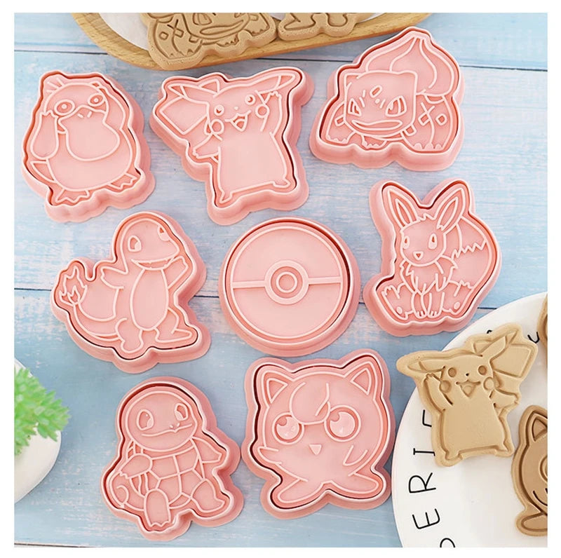 8PCS Set Japan Cartoon Pokemon Figure Anime Cookie Mould Pikachu Psyduck Squirtle Pokeball Kawaii Pattern Mold Biscuit
