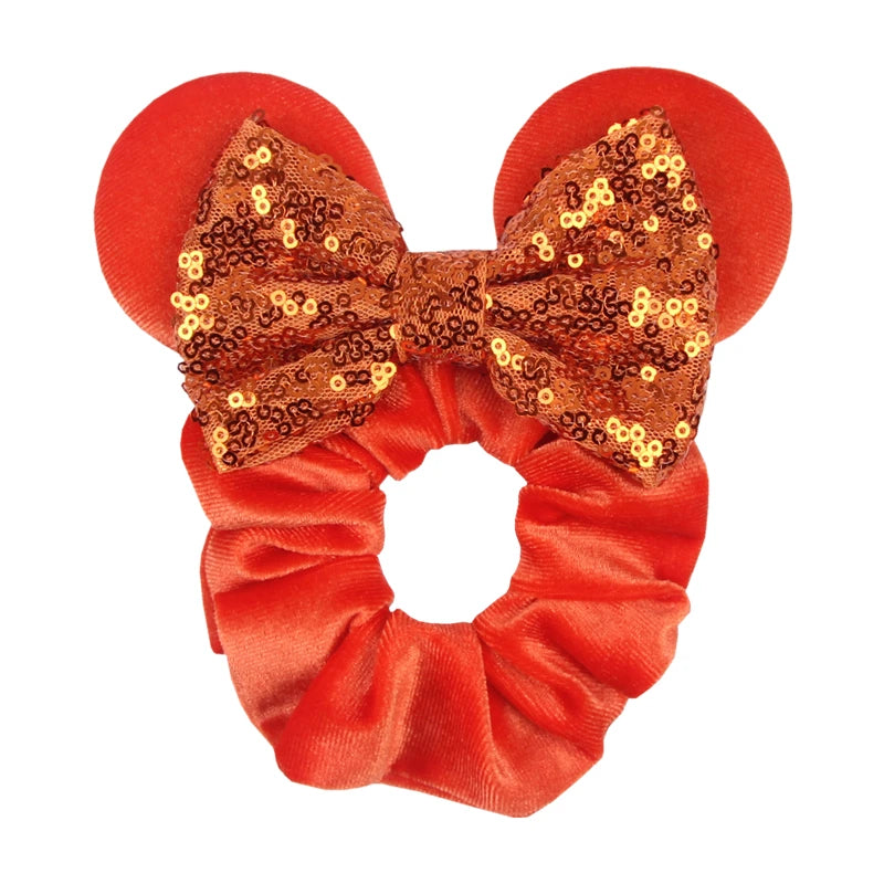 Cartoon Polka Dot Bow Hair Scrunchies Velvet Hairbands For Girls Sequins Bows Headbands Women Kids Party DIY Decoration