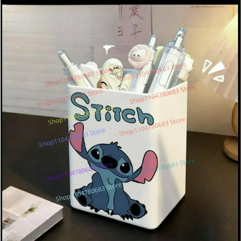Blue Stitch Cartoon Pen Holder, Creative Desktop Cosmetic Brush and Stationery Storage Box, Anime Desktop Collectible Toy Gift