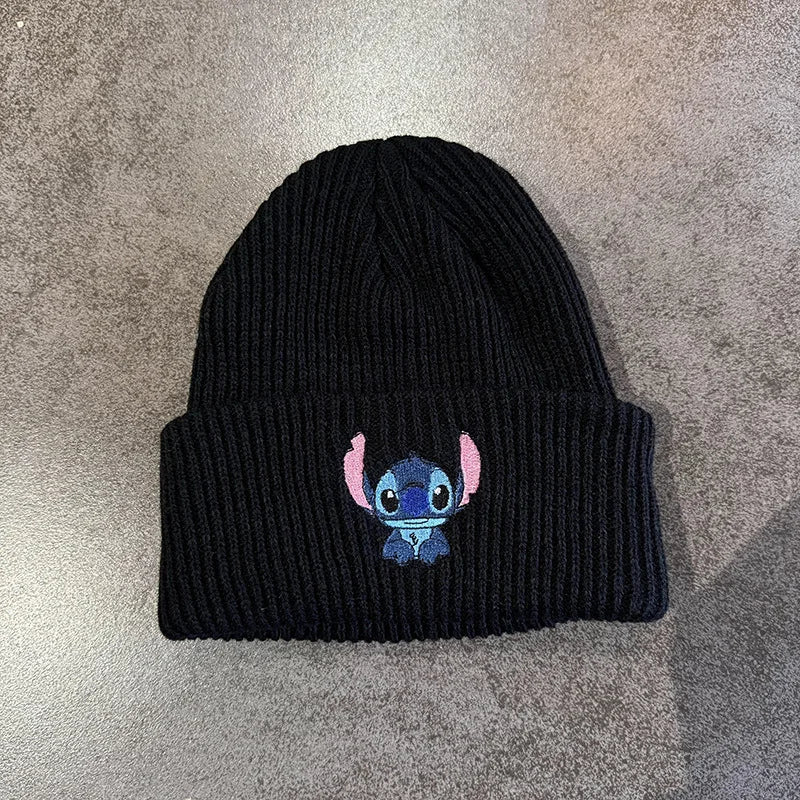 Cartoon Stitch Knit Hat Embroidered Benie Cap Cute Unisex Warm Stretchy Hats Outdoor Thermal Caps Christmas Gift for Boy Girl
