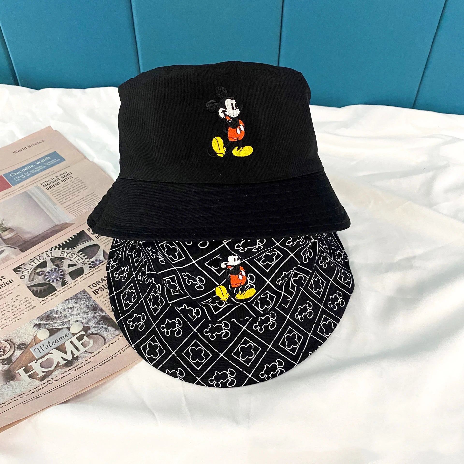 Mickey Mouse Cartoon Universal Fisherman Hat Double-sided Printing Cotton Cap Birthday For Kids Gifts Circumference 56-58cm