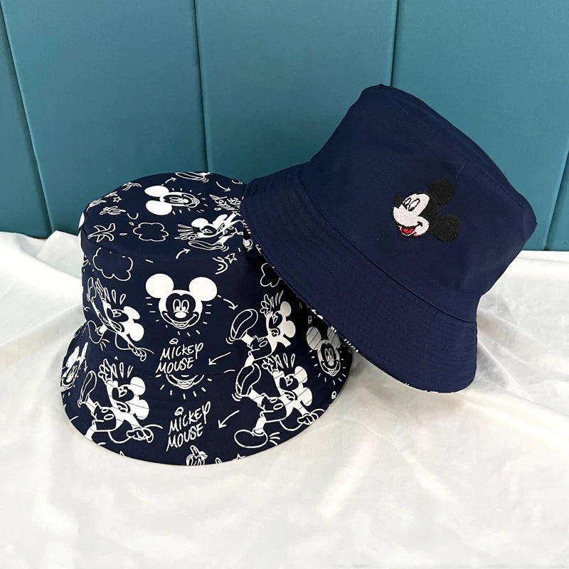 Mickey Mouse Cartoon Universal Fisherman Hat Double-sided Printing Cotton Cap Birthday For Kids Gifts Circumference 56-58cm
