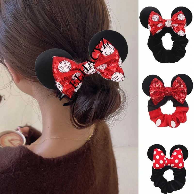 Cartoon Polka Dot Bow Hair Scrunchies Velvet Hairbands For Girls Sequins Bows Headbands Women Kids Party DIY Decoration