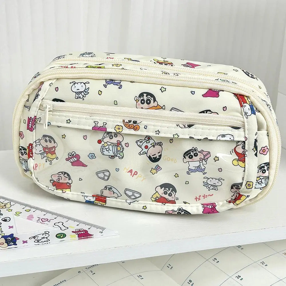 Cute Anime Crayon Shin-chan Style Large Capacity Pencil Case Zipper Stationery Makeup Pouch for Students School Office Supplies