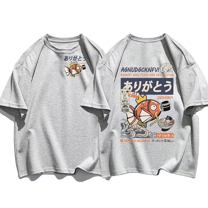 Pokémon Joint Short-sleeved T-shirt Magikarp Noodles Men's and Women's Summer Loose and Breathable Parent-child Top Clothing