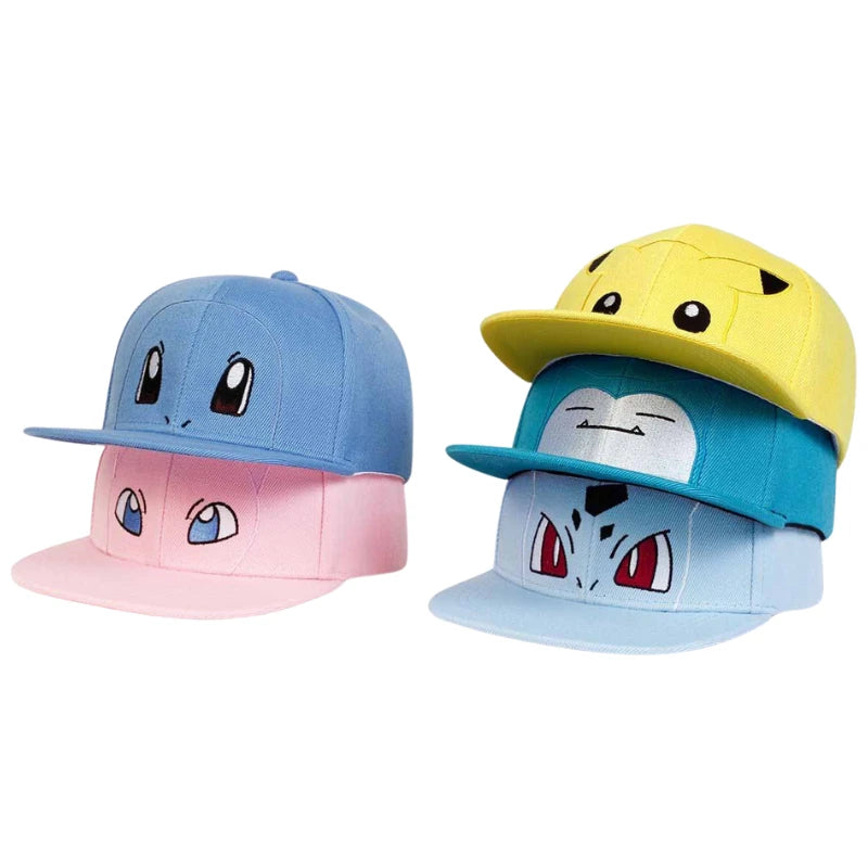 New Pokemon Squirtle Pikachu Bulbasaur Charmander‌ Embroidery Baseball Cap Cute Anime Snorlax Mew Anime Adjustable Sun Hat Gifts