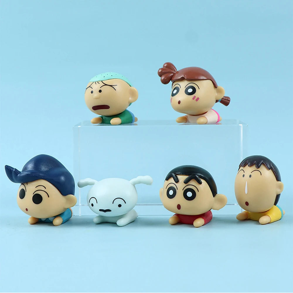 6Pcs/Set Crayon Shin Chan Kawaii Cartoon Figures Q Version Mini Action PVC Figurines Desk Decor Car Ornaments Model Dolls Gifts