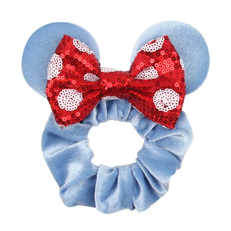 Cartoon Polka Dot Bow Hair Scrunchies Velvet Hairbands For Girls Sequins Bows Headbands Women Kids Party DIY Decoration