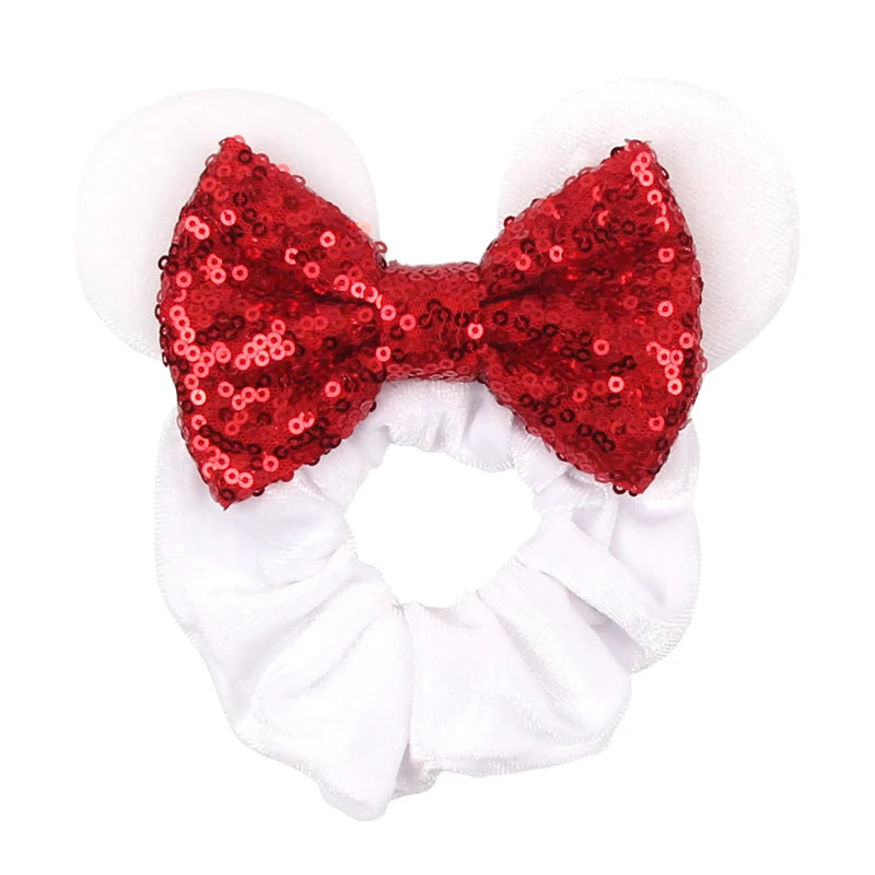 Cartoon Polka Dot Bow Hair Scrunchies Velvet Hairbands For Girls Sequins Bows Headbands Women Kids Party DIY Decoration