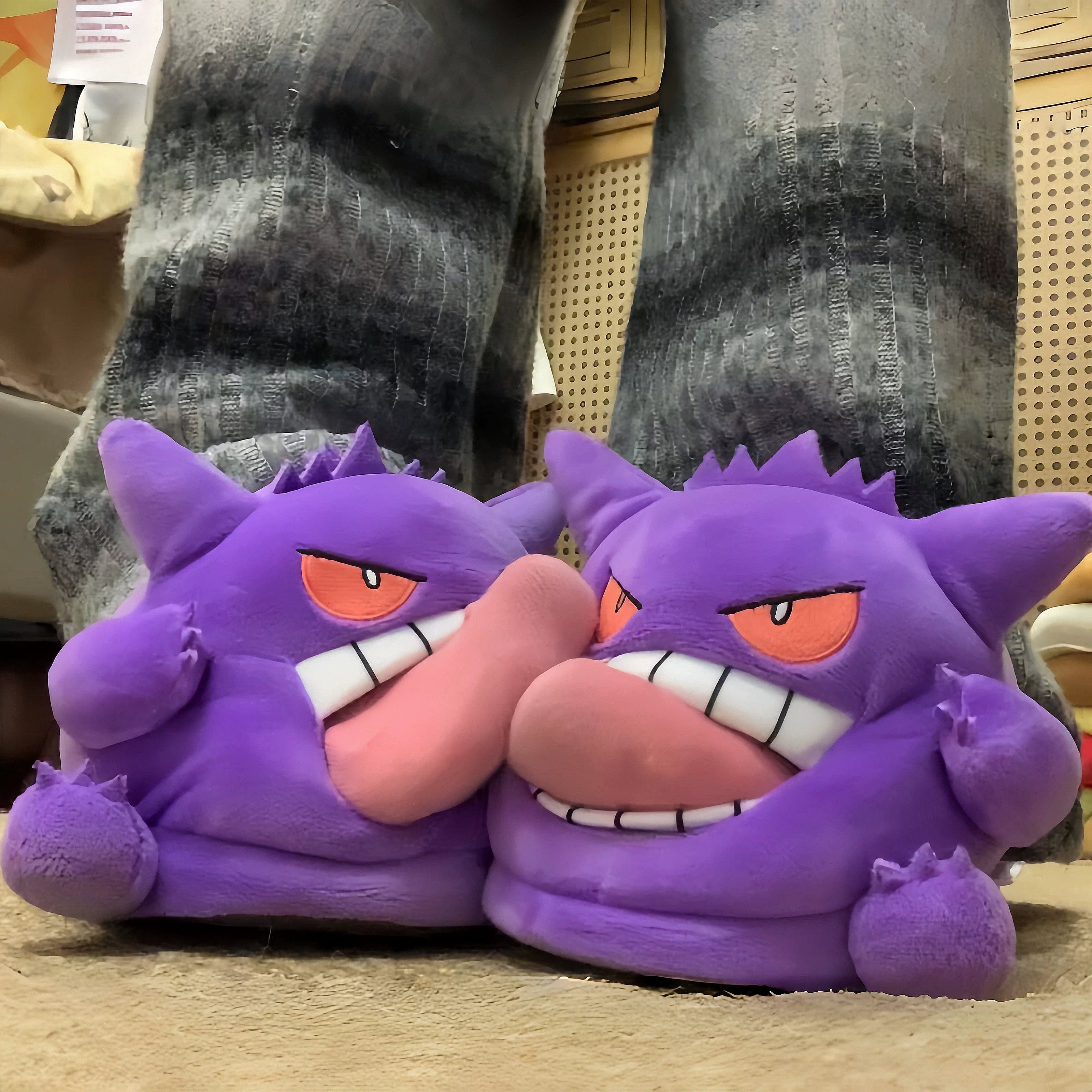 2026 New Gengar Slippers Funny Tongue Out Design Soft Sole Cute Cozy Winter Warm Indoor Couple Home Slippers Toy