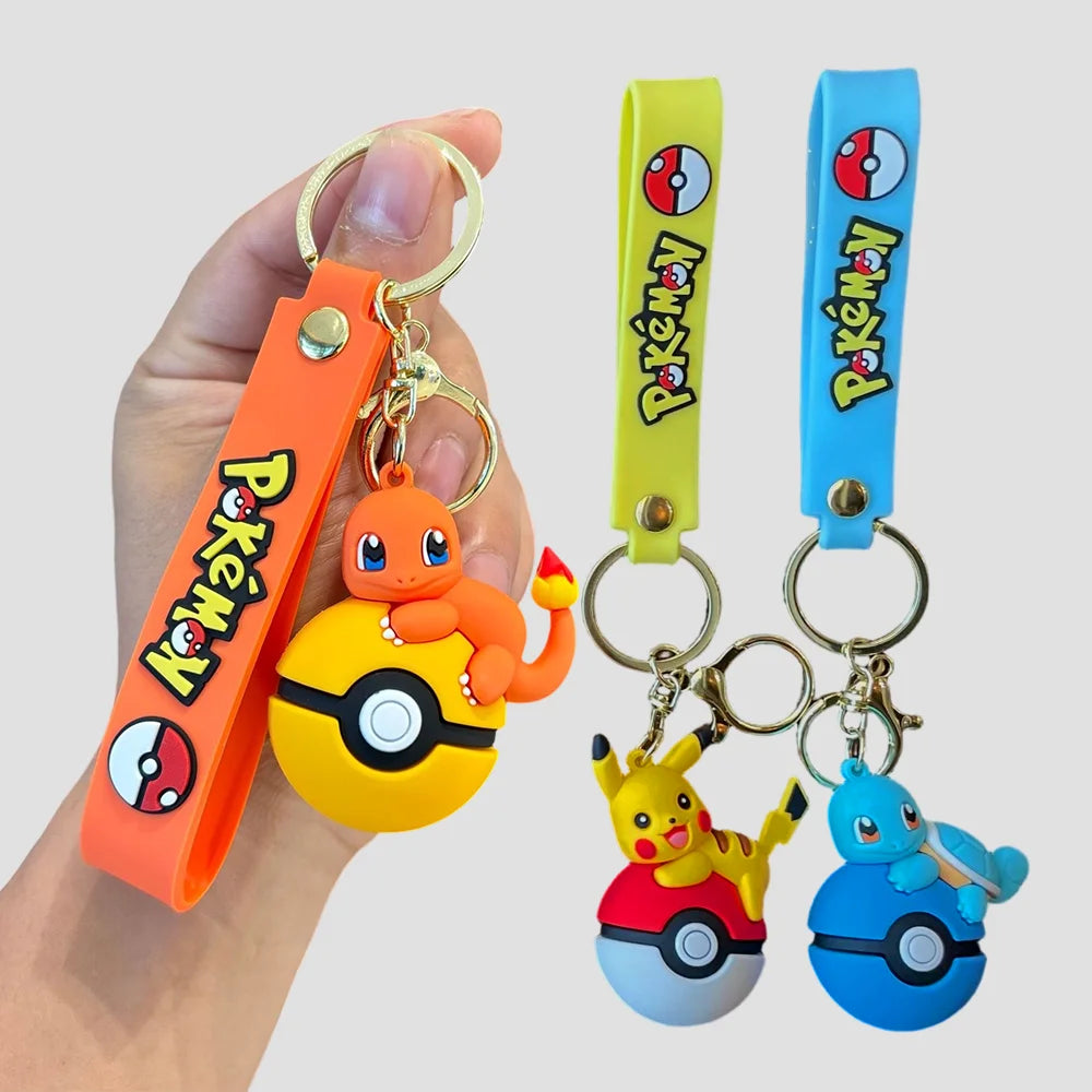 Pokémon Poké Ball Keychain Set, Pikachu Eevee Charmander figure Keychain, Anime Collectible Key Ring for Bag Backpack Gift