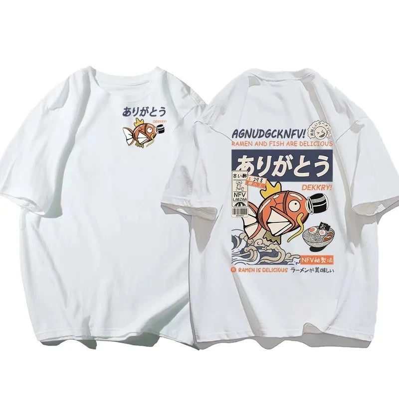 Pokémon Joint Short-sleeved T-shirt Magikarp Noodles Men's and Women's Summer Loose and Breathable Parent-child Top Clothing