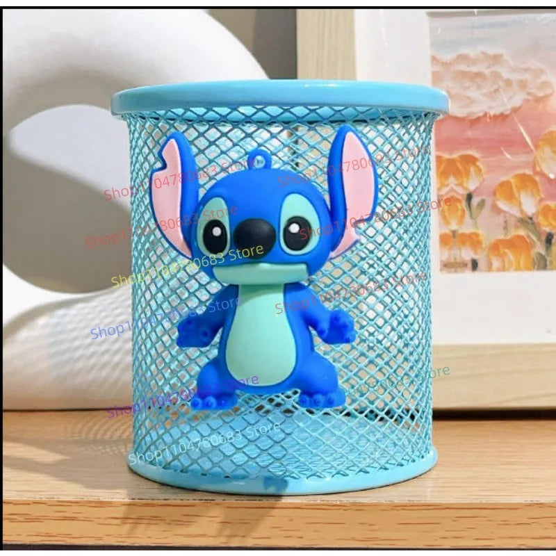 Blue Stitch Cartoon Pen Holder, Creative Desktop Cosmetic Brush and Stationery Storage Box, Anime Desktop Collectible Toy Gift