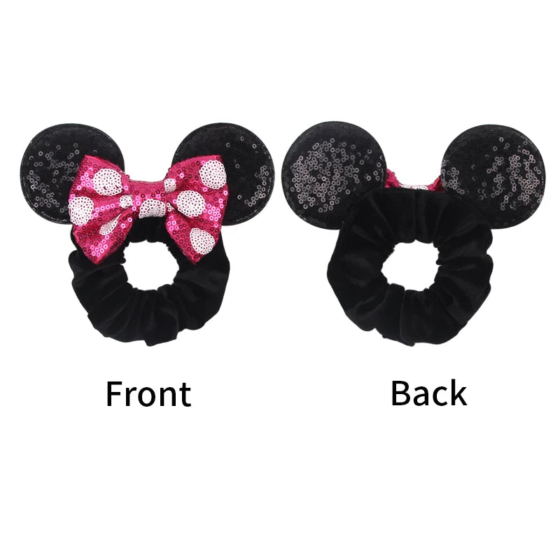 Cartoon Polka Dot Bow Hair Scrunchies Velvet Hairbands For Girls Sequins Bows Headbands Women Kids Party DIY Decoration
