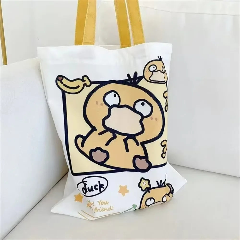 HOT Sale Pokemon Pikachu Canvas Shoulder Bags Psyduck Squirtle Ladies Casual Handbag Reusable Large Capacity Women Shopping Bag