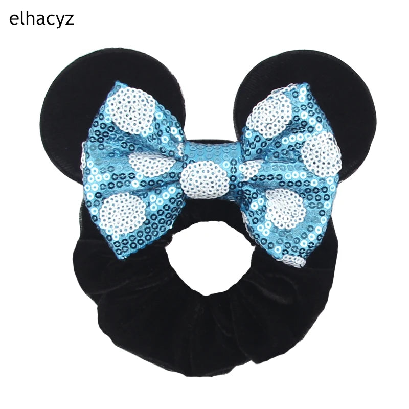 Cartoon Polka Dot Bow Hair Scrunchies Velvet Hairbands For Girls Sequins Bows Headbands Women Kids Party DIY Decoration