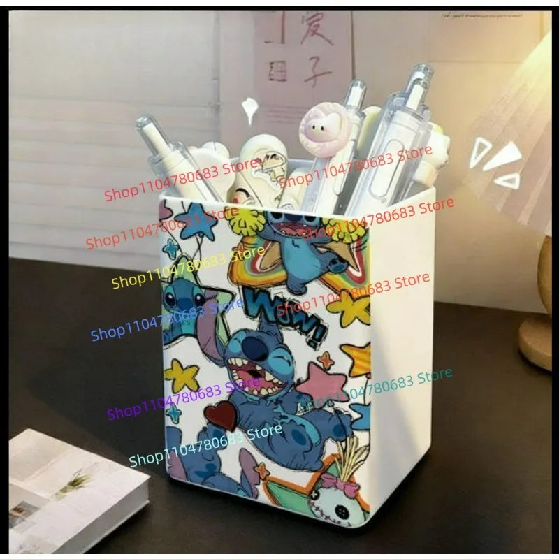 Blue Stitch Cartoon Pen Holder, Creative Desktop Cosmetic Brush and Stationery Storage Box, Anime Desktop Collectible Toy Gift