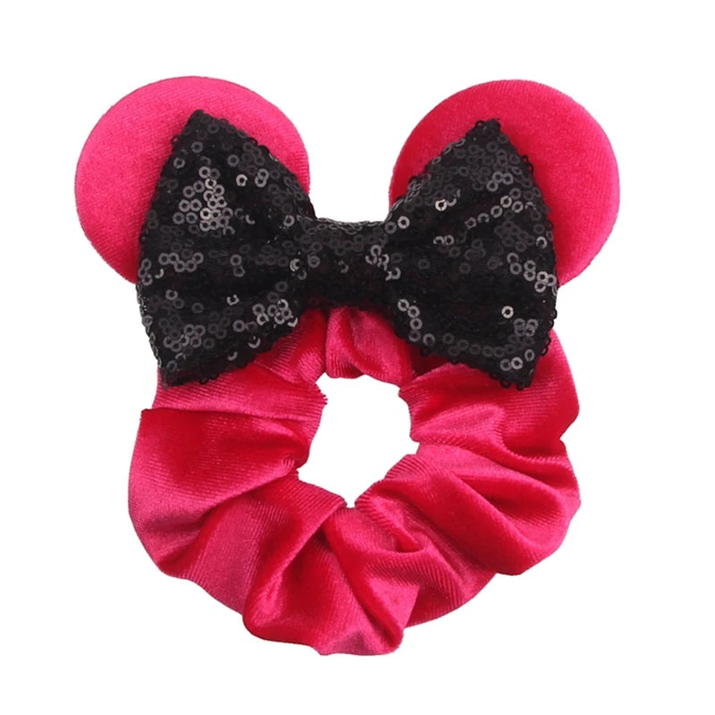 Cartoon Polka Dot Bow Hair Scrunchies Velvet Hairbands For Girls Sequins Bows Headbands Women Kids Party DIY Decoration